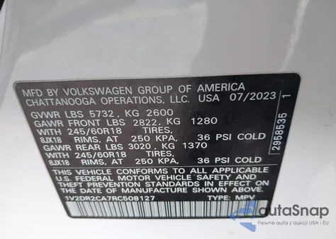 2024 Volkswagen Atlas 2.0T Se z USA, uszkodzony, nr VIN 1V2DR2CA7RC508127